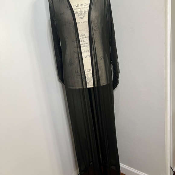 'CURLY GIRL' Sexy Black Sheer Long Sleeve Maxi Cardigan See Through Mesh Size 2X - Picture 2 of 11